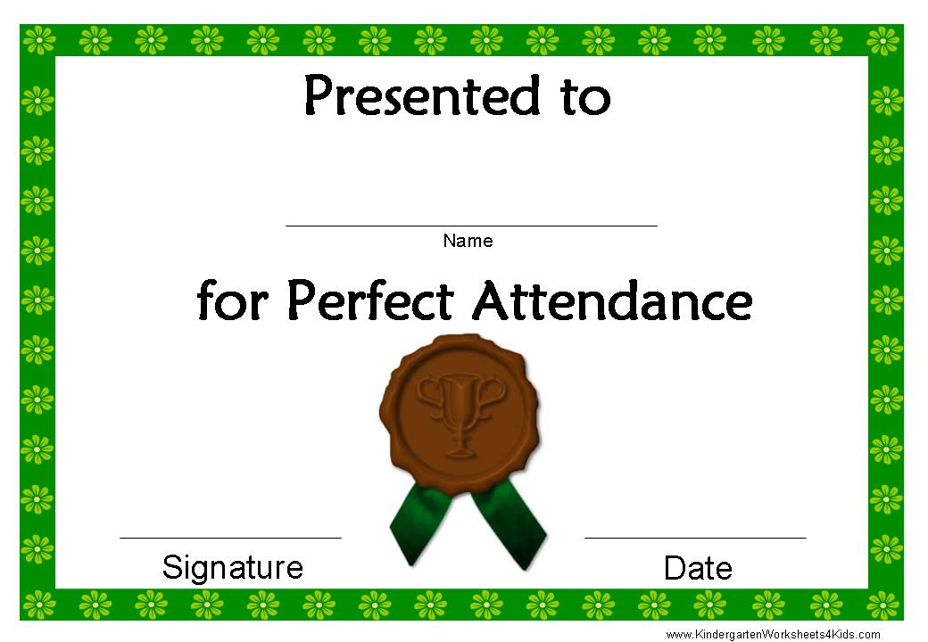 Perfect attendance award 2 Kindergarten Teacher Resources