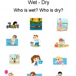 Kindergarten Worksheets - Opposites - Wet / dry