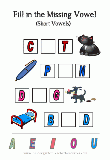 missing short vowel worksheets